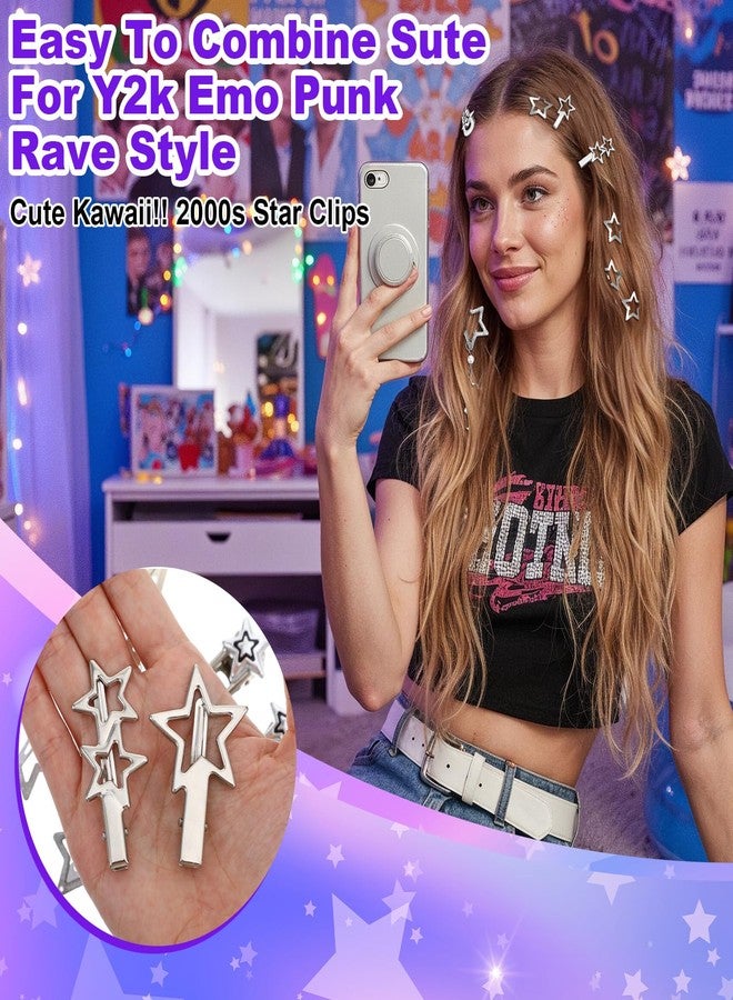Quilax 24Pcs Y2k Star Hair Clips for Women, Vintage Star Hair Clips Silver, Stars y2k Accessories for Grunge, Party, Daily Use - Image 3