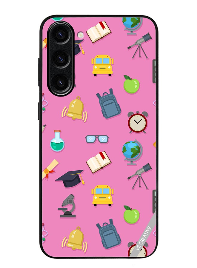 VR CREATIVE Protective Case Cover For Samsung Galaxy S24 Vector Seamless Pattern Of School Color Icons On Pink Design Multicolour - Image 1