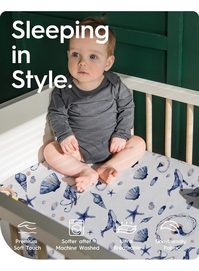TOTBASIC Graco Pack and Play Fitted Sheets - 2 Pack Mini Crib Sheets, Hypoallergenic and Soothing, Premium Jersey Fabric, Safari Sea Animals Pattern - Image 2
