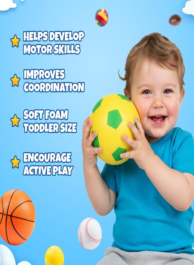 KiddieLoot Sports Balls for Toddlers 1-3, 6 Piece Soft Sports Balls with Foam Soccer, Basketball, Football, Baseball, Tennis & Volleyball - Toddler Boys & Girls Ball Toy Gift - Image 5
