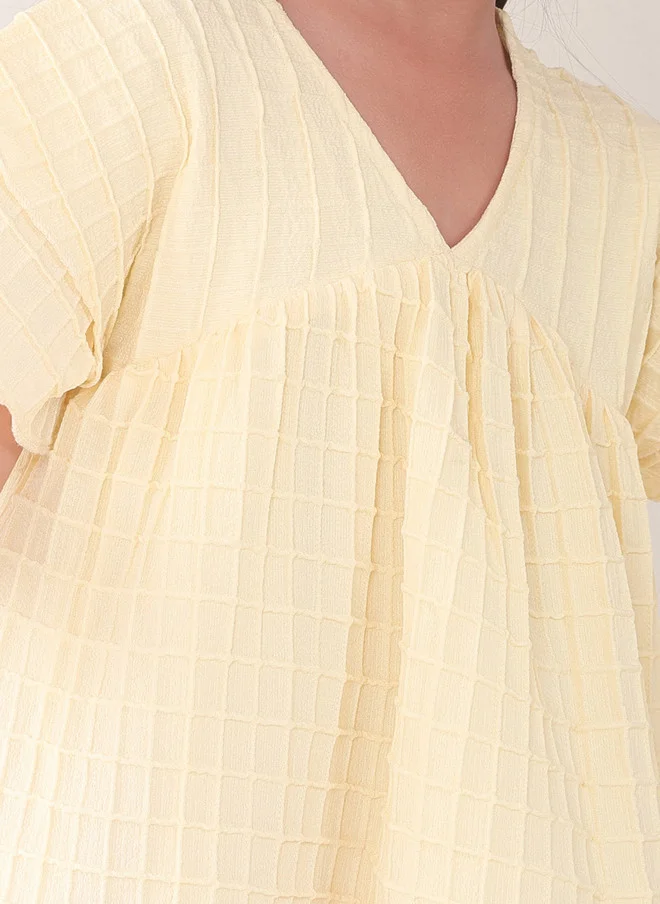 Bonkids BONKIDS Yellow Checked Satin Fit & Flare Dress