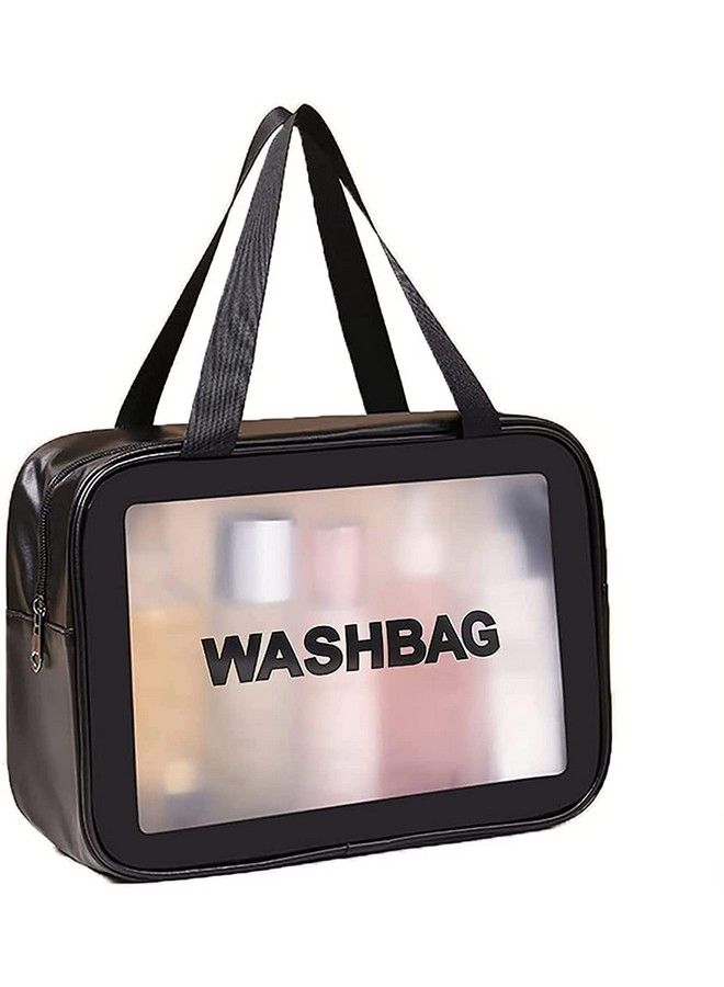 FORKLS Solid 10 Cms Cosmetic Pouch (M_Transparent Travel Storage Bag Fkl_Black) - Image 1