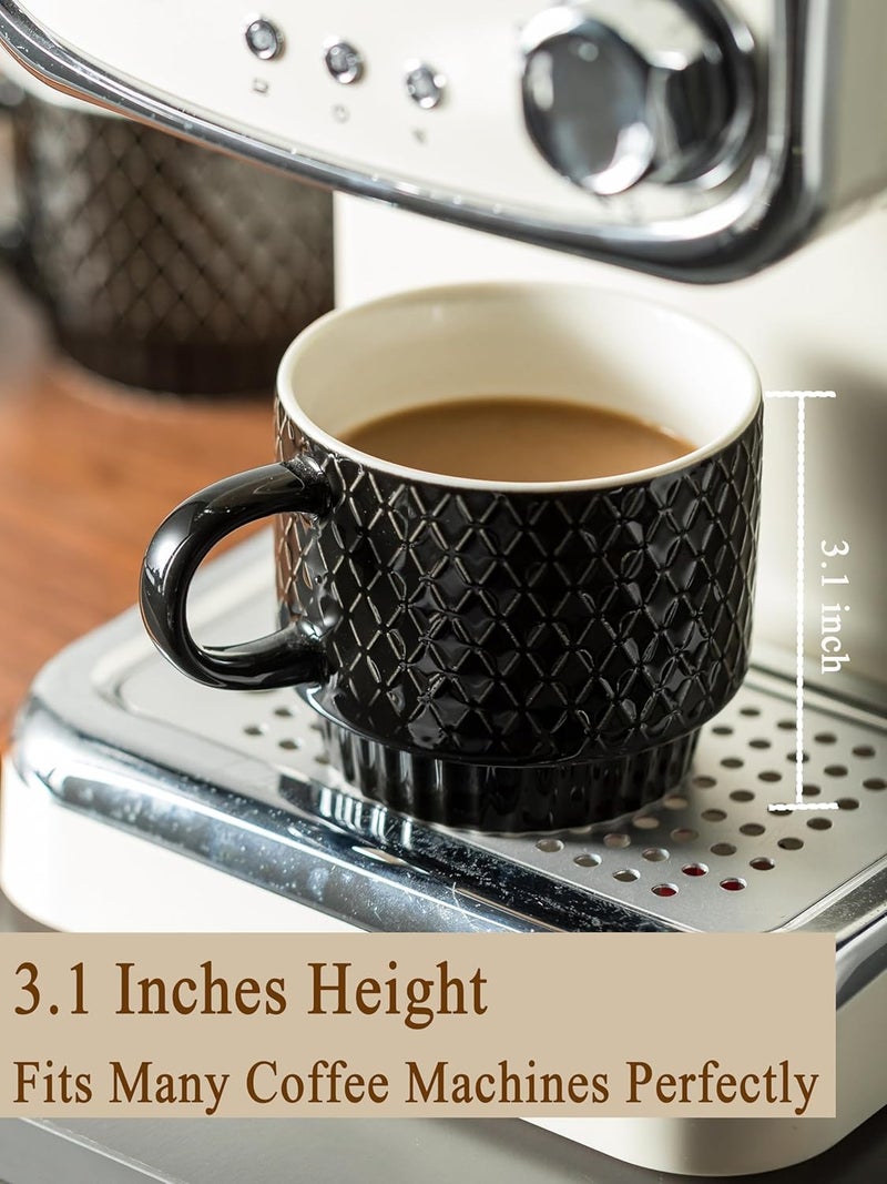 Gomakren Coffee Mugs Set of 4 13 Ounce Stackable Coffee Mug Set with Stand Stoneware Coffee Cup with Spoon for Coffee Milk Tea Cocoa Black - Image 2