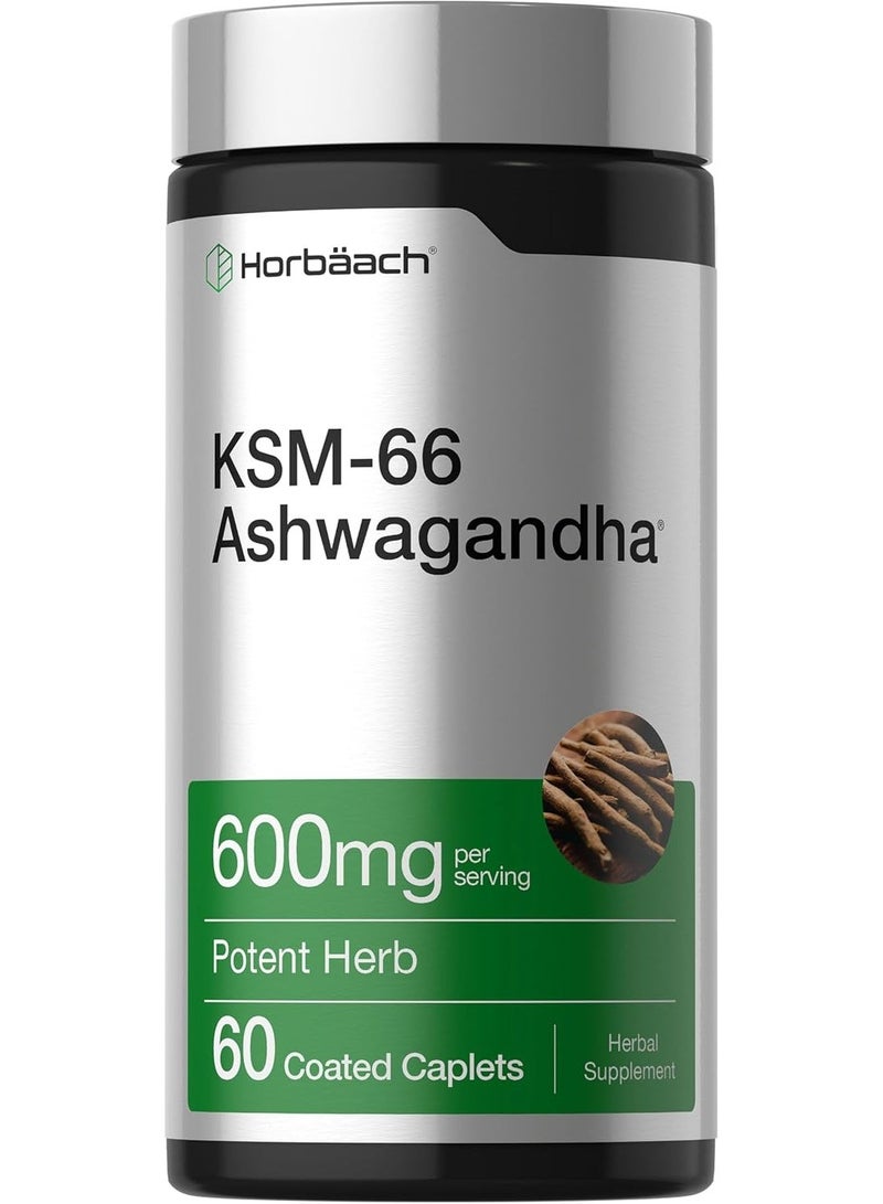 Horbaach هورباخ KSM-66 اشواغاندا 600 ملغ | 60 كبسولة | مع إل-ثيانين | نباتي، غير معدّل وراثيًا، مستخلص جذور خالي من الغلوتين - Image 1
