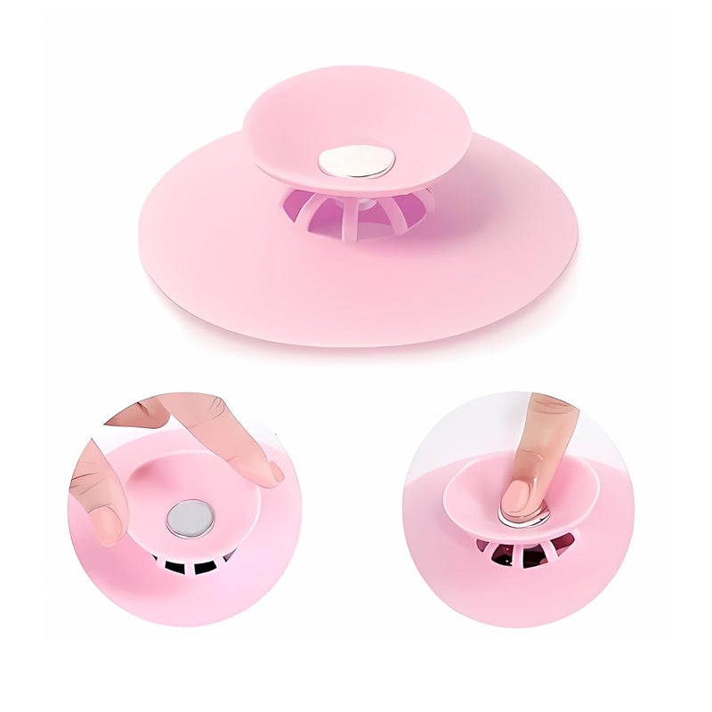 NEW WARE (Pack of 2) Silicone Stopper and Filter Drain Stopper/Strainer/Hair Catcher for Bathroom/Wash Basin/Kitchen Sink/Bathtub Sealer Cover (Standard Size 4 Inch - Random Colour) - Image 1