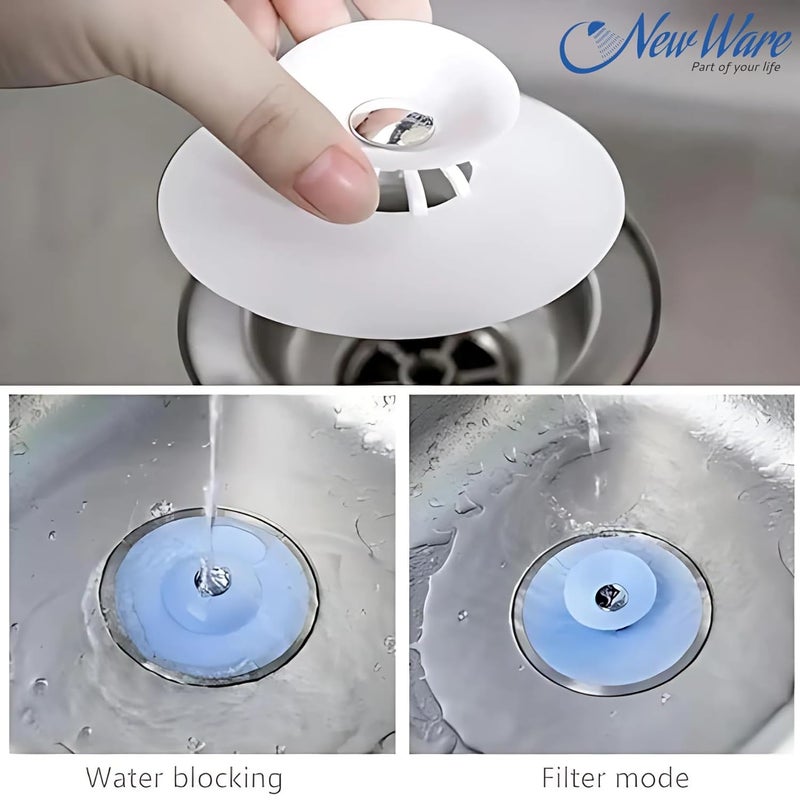 NEW WARE (Pack of 2) Silicone Stopper and Filter Drain Stopper/Strainer/Hair Catcher for Bathroom/Wash Basin/Kitchen Sink/Bathtub Sealer Cover (Standard Size 4 Inch - Random Colour) - Image 3