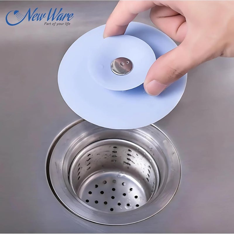 NEW WARE (Pack of 2) Silicone Stopper and Filter Drain Stopper/Strainer/Hair Catcher for Bathroom/Wash Basin/Kitchen Sink/Bathtub Sealer Cover (Standard Size 4 Inch - Random Colour) - Image 2