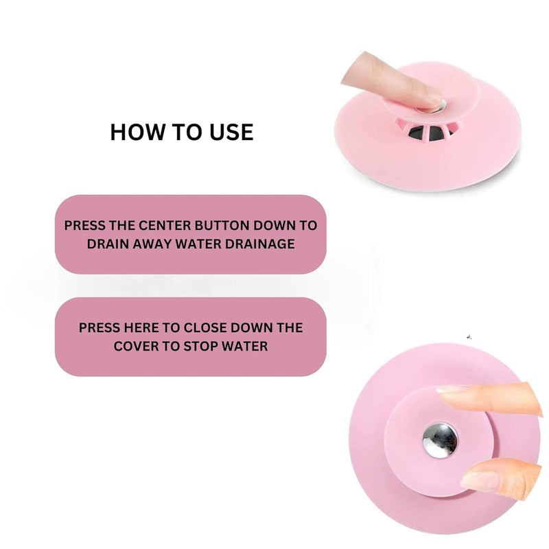 NEW WARE (Pack of 2) Silicone Stopper and Filter Drain Stopper/Strainer/Hair Catcher for Bathroom/Wash Basin/Kitchen Sink/Bathtub Sealer Cover (Standard Size 4 Inch - Random Colour) - Image 4