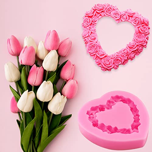LLPMutu Mother's Day Fondant Molds Wedding Fondant Cake Molds Set,Lips Heart Rose Flower and Love Letter Candy Silicone Molds Baking Tool For Candy Cake Cupcake Topper Polymer Clay Soap Wax Making (pink 1) - Image 4