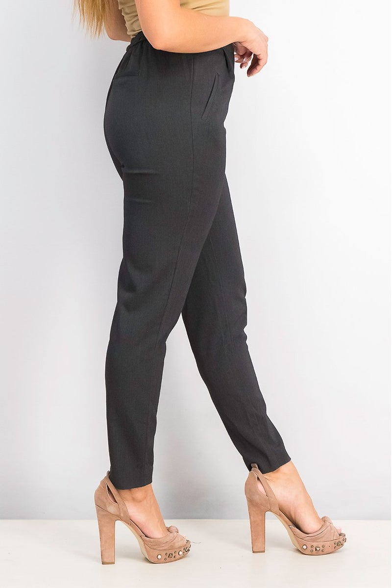 YAS Women Regular Fit Plain Pants, Dark Grey Melange  - Image 3