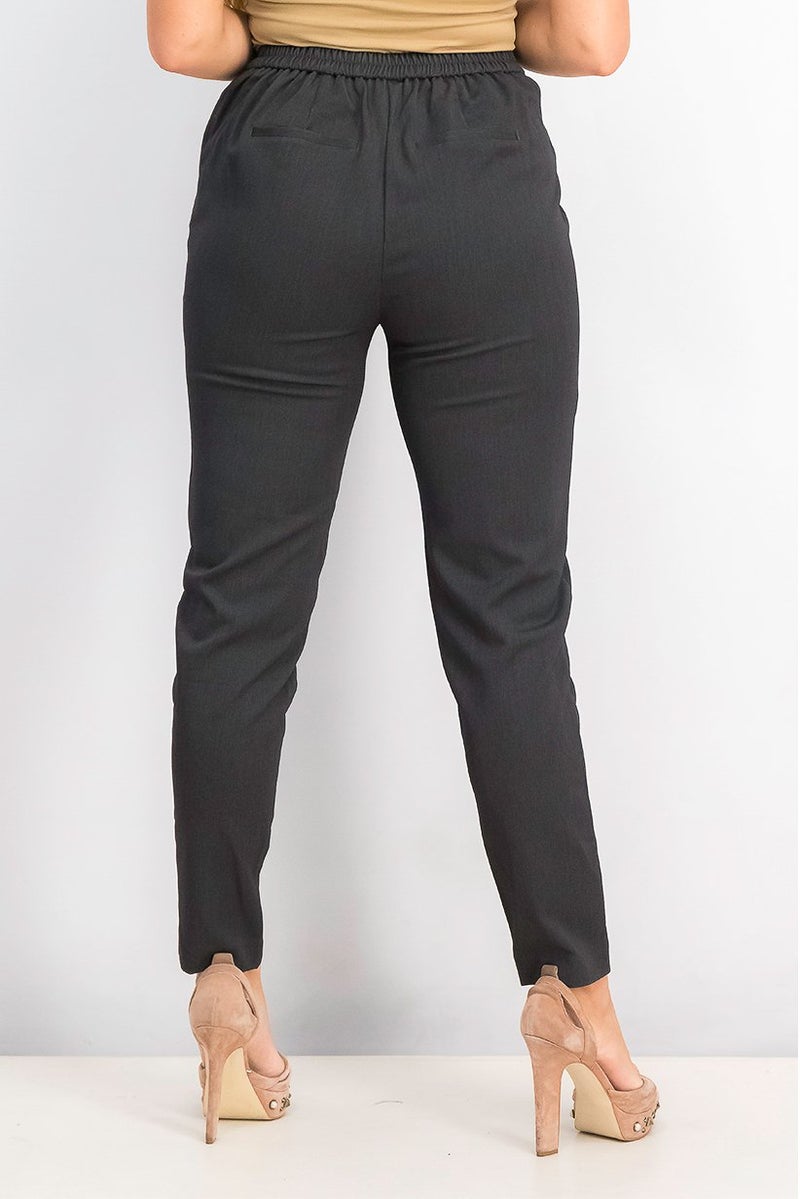 YAS Women Regular Fit Plain Pants, Dark Grey Melange  - Image 4