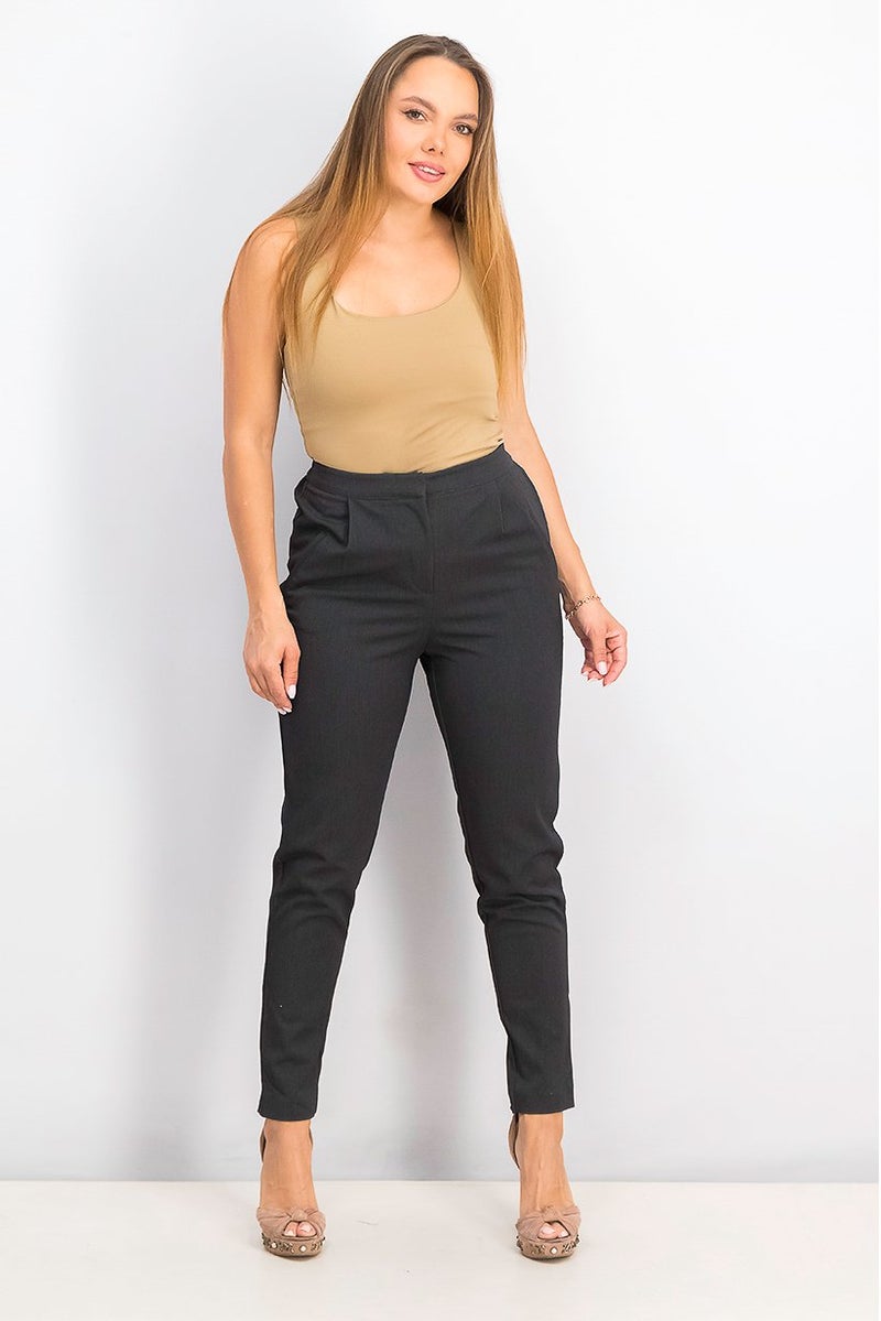 YAS Women Regular Fit Plain Pants, Dark Grey Melange  - Image 2