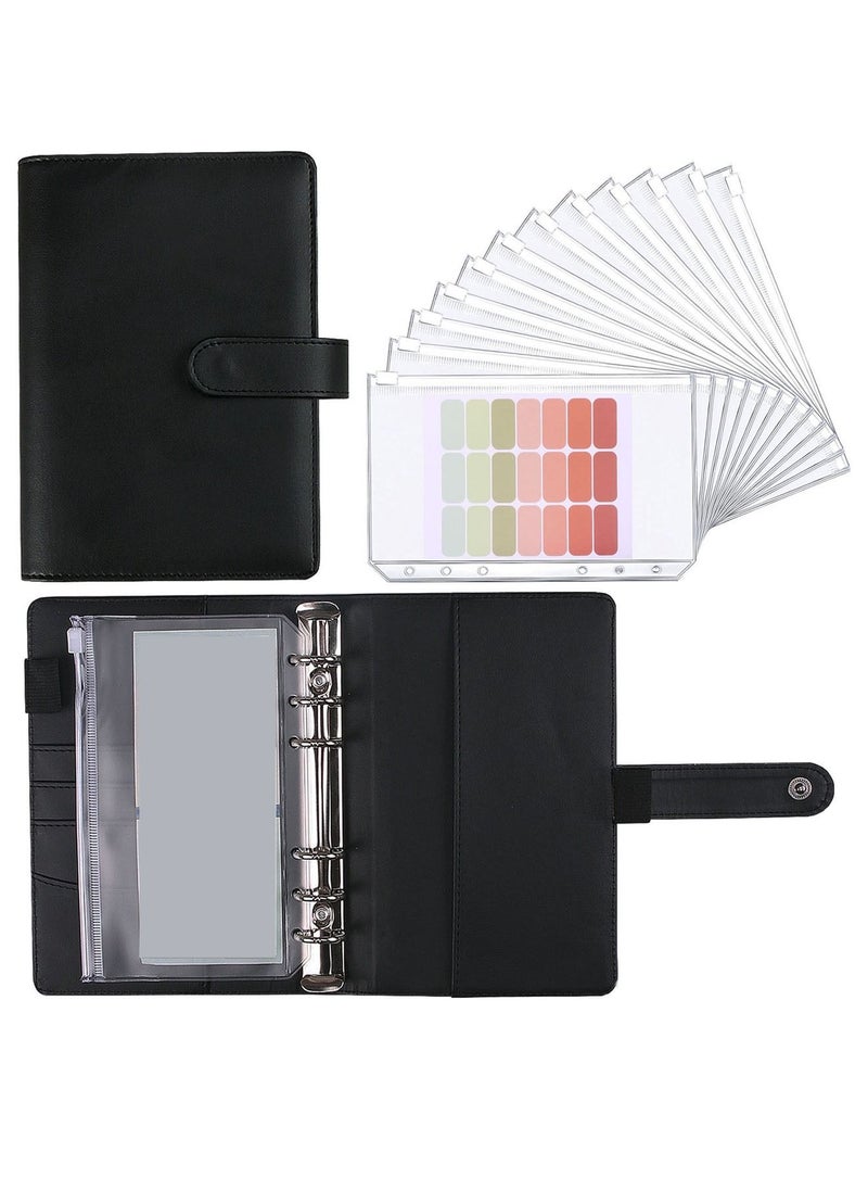 Uwals - A6 Pu Leather Budget Binder Cash Envelopes Organizer Saving Money Planner Notebook With Clear Zipper Pockets Saving Binder - Image 1