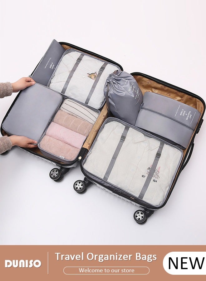 DUNISO 7 Piece Travel Organizer Bags for Luggage, Waterproof and Durable Travel Bags, Packing Cubes for Travel, Compression Cubes for Suitcases, Travel Bags for Clothes, Toiletries, Clothing, Underwear  - Image 1