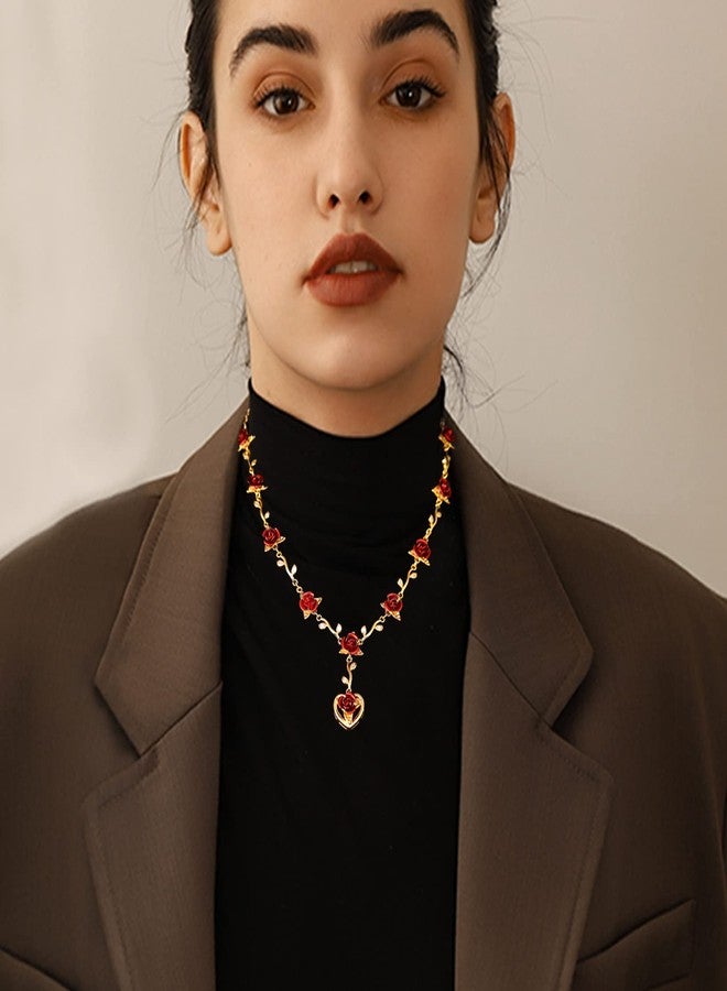U7 Beautiful Rose Necklace 18K Gold Plated Dozen Flower Link Chain Necklace Choker Collar, Y Necklace for Women, Lover Gift - Image 2