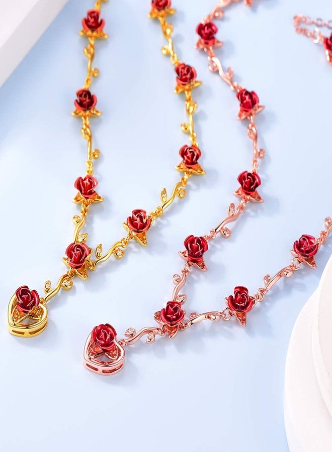 U7 Beautiful Rose Necklace 18K Gold Plated Dozen Flower Link Chain Necklace Choker Collar, Y Necklace for Women, Lover Gift - Image 4