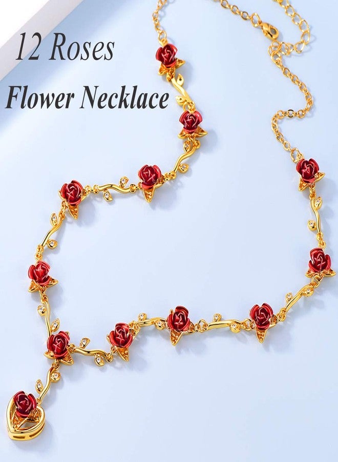 U7 Beautiful Rose Necklace 18K Gold Plated Dozen Flower Link Chain Necklace Choker Collar, Y Necklace for Women, Lover Gift - Image 3