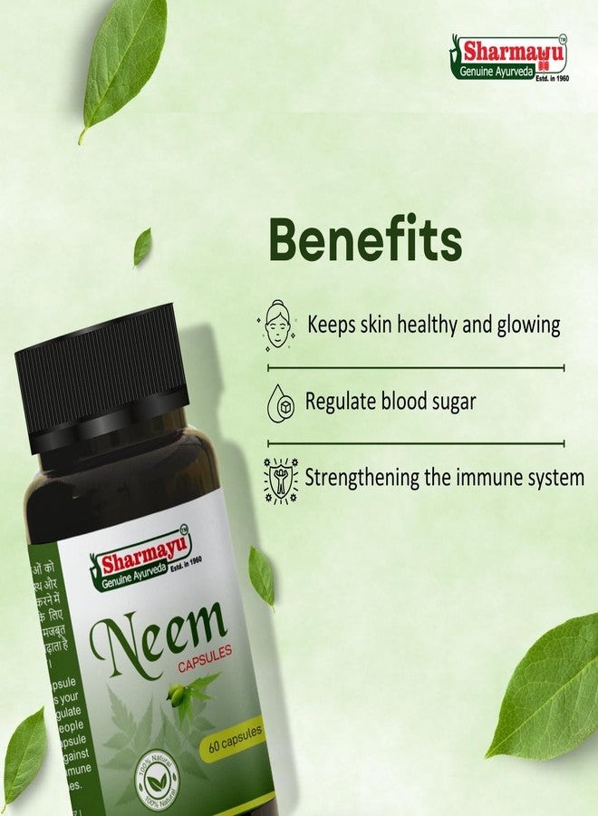 Sharmayu Neem Capsules - Ayurvedic Blood Purifier for Acne, Immunity Booster & Detox | Natural Neem Extract for Skin Health, Oral Hygiene & Sugar Balance - Image 2