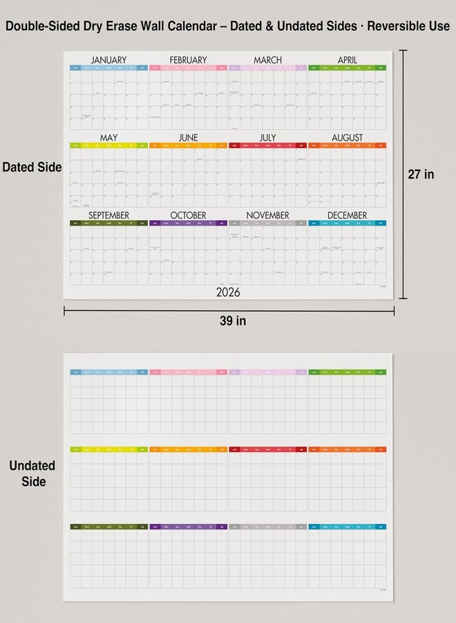 CLEVER SIGNS Dry Erase Wall Planner (27×39 in) - Double-Sided Reusable Yearly Planner with Undated Planning Board & 2026 Calendar Reference, Large Laminated Write & Wipe Wall Calendar for Home, Office, Classroom - Rolled Poster. - Image 3