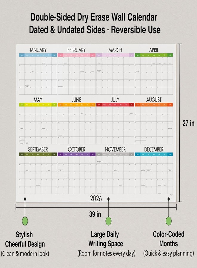 CLEVER SIGNS Dry Erase Wall Planner (27×39 in) - Double-Sided Reusable Yearly Planner with Undated Planning Board & 2026 Calendar Reference, Large Laminated Write & Wipe Wall Calendar for Home, Office, Classroom - Rolled Poster. - Image 5