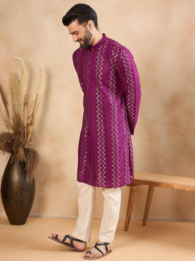 SWAGG INDIA قميص كورتا تقليدي عادي من الكتان للرجال | ملابس تقليدية - Image 3