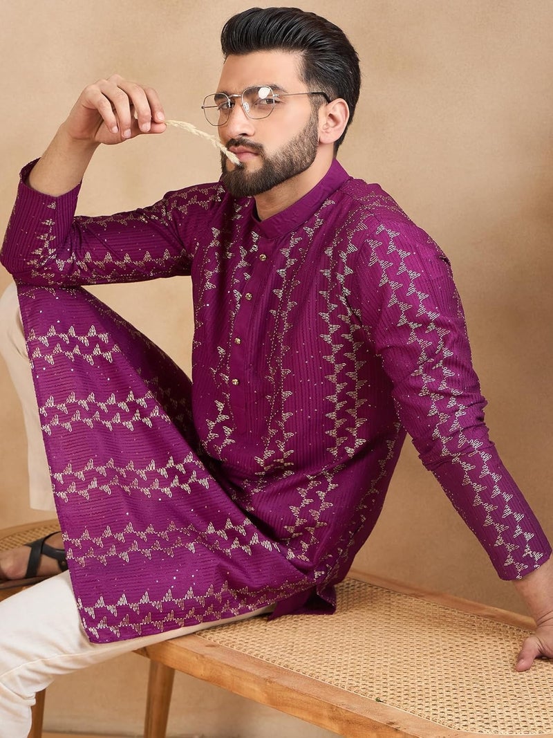 SWAGG INDIA قميص كورتا تقليدي عادي من الكتان للرجال | ملابس تقليدية - Image 5