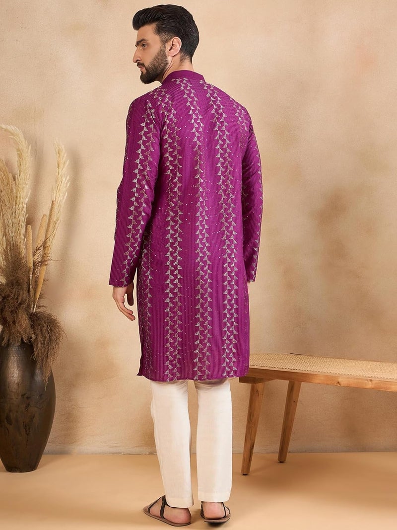 SWAGG INDIA قميص كورتا تقليدي عادي من الكتان للرجال | ملابس تقليدية - Image 4
