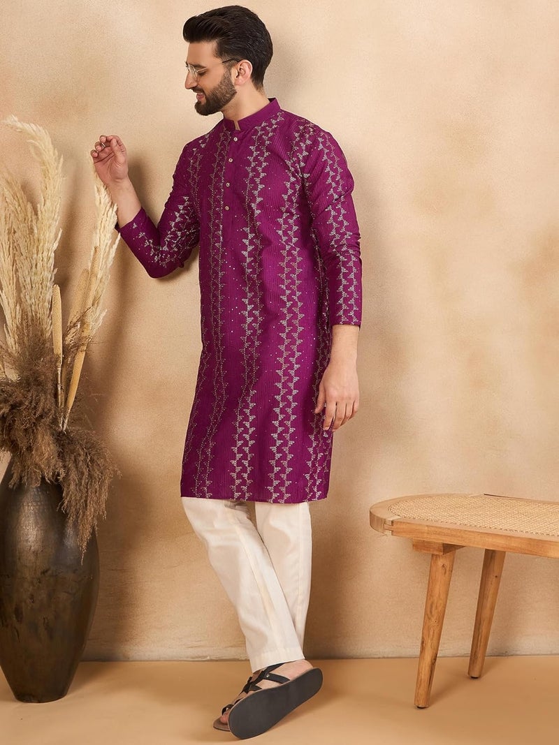 SWAGG INDIA قميص كورتا تقليدي عادي من الكتان للرجال | ملابس تقليدية - Image 2