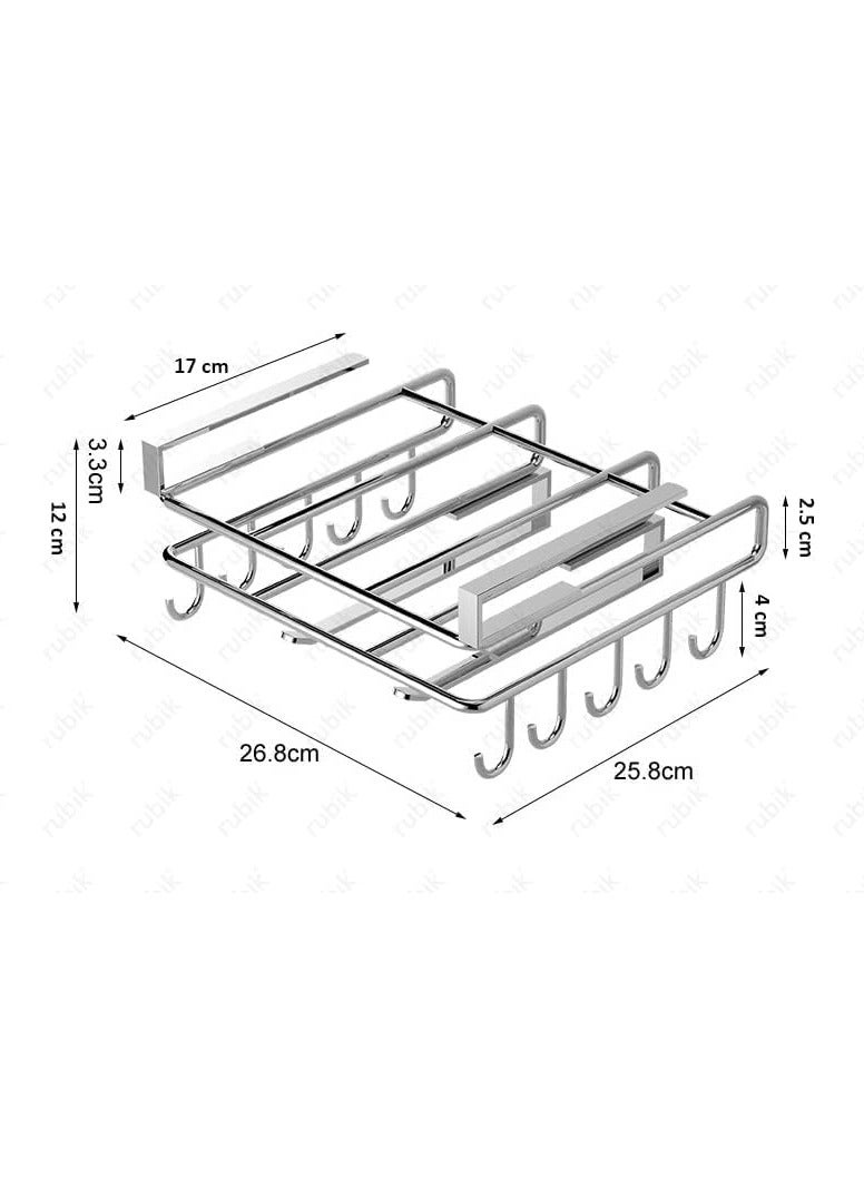 Rubik Kitchen Under Cabinet Hanging Shelf Rack with Hooks Storage Organizer - Image 5