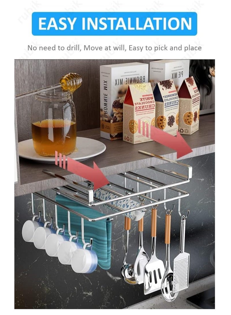 Rubik Kitchen Under Cabinet Hanging Shelf Rack with Hooks Storage Organizer - Image 4