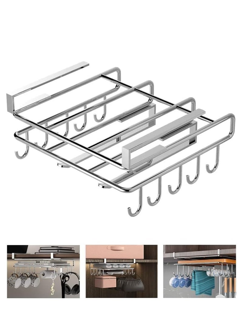 Rubik Kitchen Under Cabinet Hanging Shelf Rack with Hooks Storage Organizer - Image 2