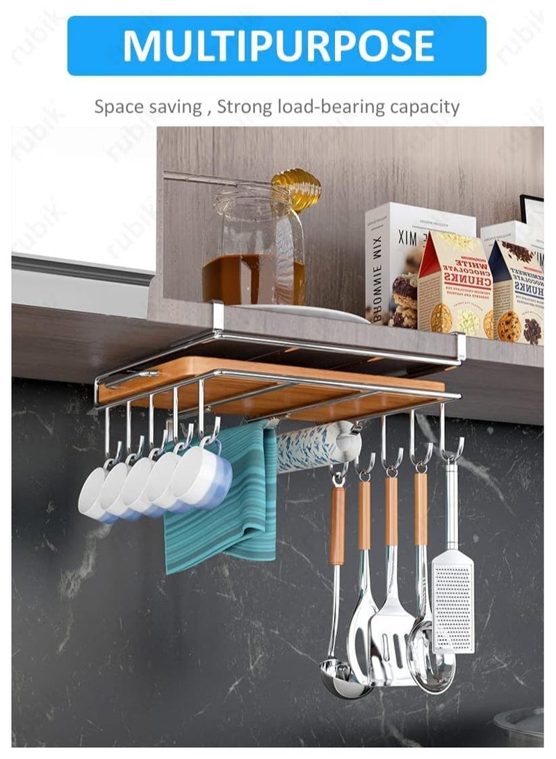 Rubik Kitchen Under Cabinet Hanging Shelf Rack with Hooks Storage Organizer - Image 3