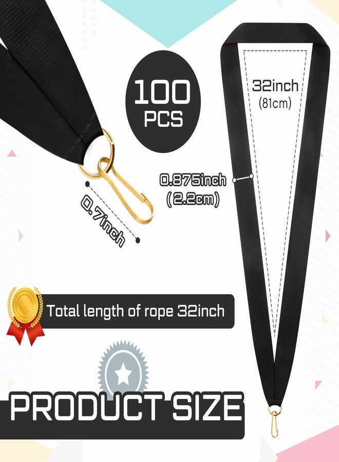 Berlune 100 Pcs Neck Ribbon with Snap Clips Blank Medal Solid Award Ribbon Lanyards Flat Award Holder for Kids Adults Student Competitions Sports Party Achievement (Black) - Image 3