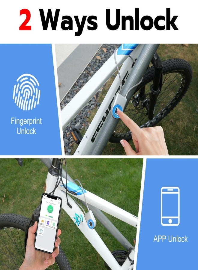 Elinksmart Cord Padlock Waterproof Fingerprint Cable Lock eLinksmart Bluetooth App Bike Lock Outdoor Travel Lock - 38cm Steel Cable Lock for Kids Adults Fridge French Door Small Folding Bicycle Helmet - Image 4