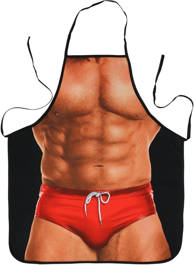 CHAKANLX 2 PCS Cooking Kitchen Aprons for Women Men Chef, Funny Apron, Red Swim Trunks Man & Big Belly Apron - Image 4