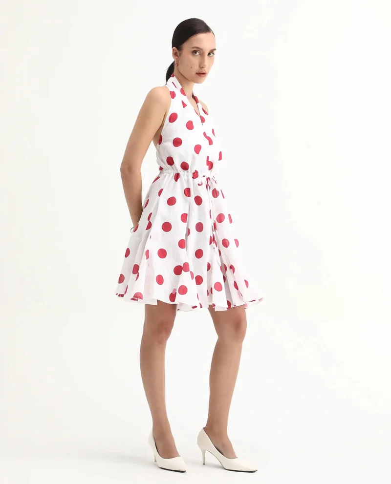 Rareism Women's Polka Dot Knee-Length 100% Linen Dress