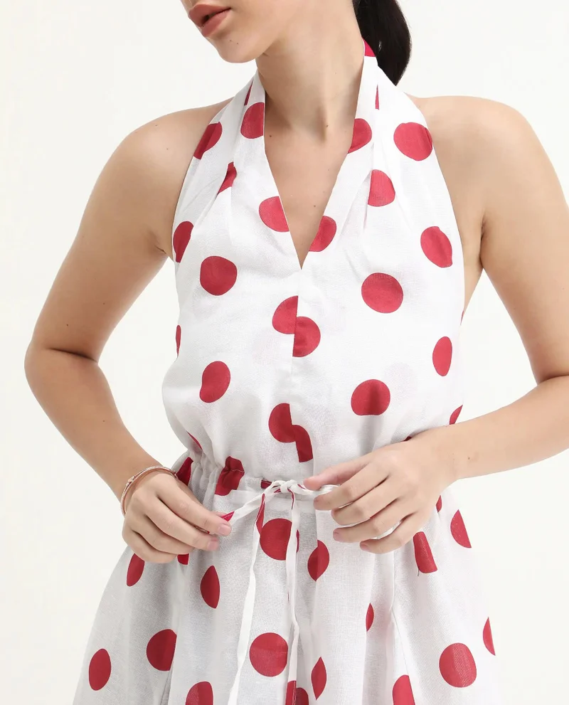 Rareism Women's Polka Dot Knee-Length 100% Linen Dress