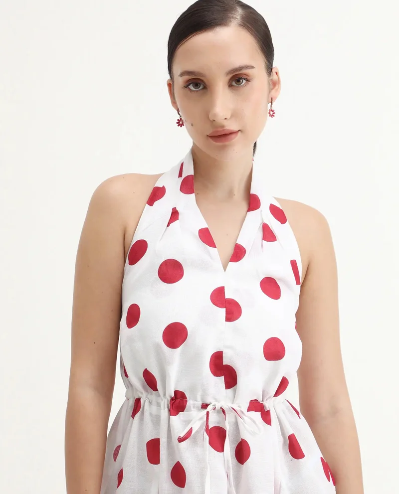 Rareism Women's Polka Dot Knee-Length 100% Linen Dress