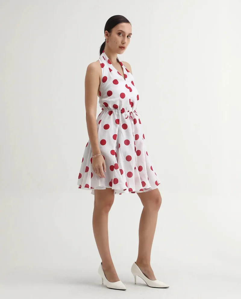 Rareism Women's Polka Dot Knee-Length 100% Linen Dress
