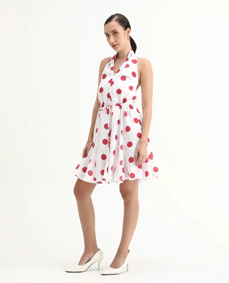 Rareism Women's Polka Dot Knee-Length 100% Linen Dress