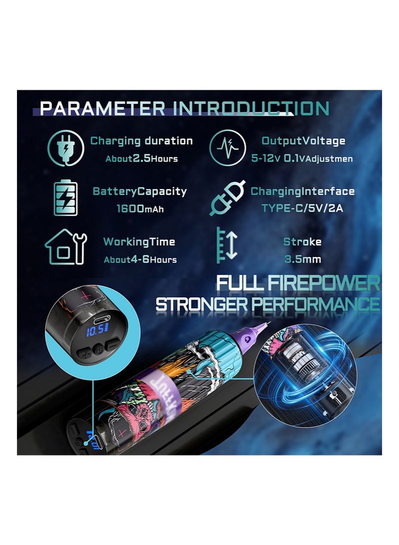 HaLunhi Wireless Tattoo Machine Kit，Includes a 1600mAh Tattoo Power Bank，10 Cartridge Tattoo Needles，Suitable for Tattoo Artists - Image 4