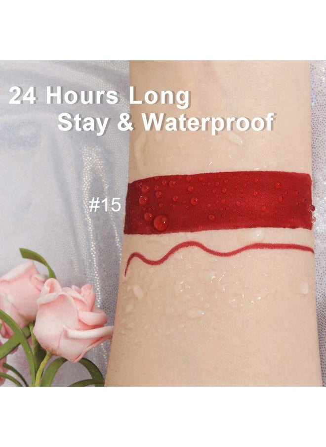 AMY'S DIARY 2pcs Matte Dark Red Lip Liner and Lipstick Makeup Set, Liquid Lipstick 24H and Lip Liner Set Matt Liquid Lips Make Up Waterproof Long Lasting Lipstick Matte Kit with Lip liner kit (02)  - Image 5