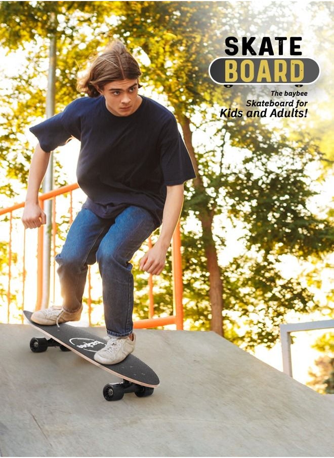 BAYBEE - 68 CM Skating Board For Kids Adults With 7 Layer Maple Wood Deck Pp Wheels Double Kick Concave Skating Board For Beginners Learners Skateboard For Teen Boys Girls Above 5 Years Penguin - Image 1