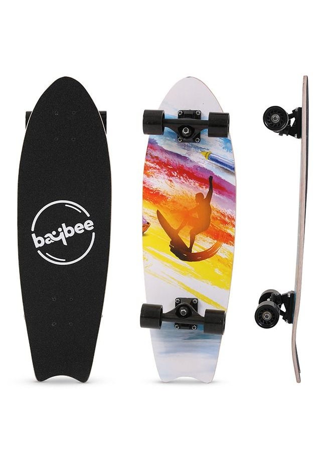BAYBEE - 68 CM Skating Board For Kids Adults With 7 Layer Maple Wood Deck Pp Wheels Double Kick Concave Skating Board For Beginners Learners Skateboard For Teen Boys Girls Above 5 Years Penguin - Image 1