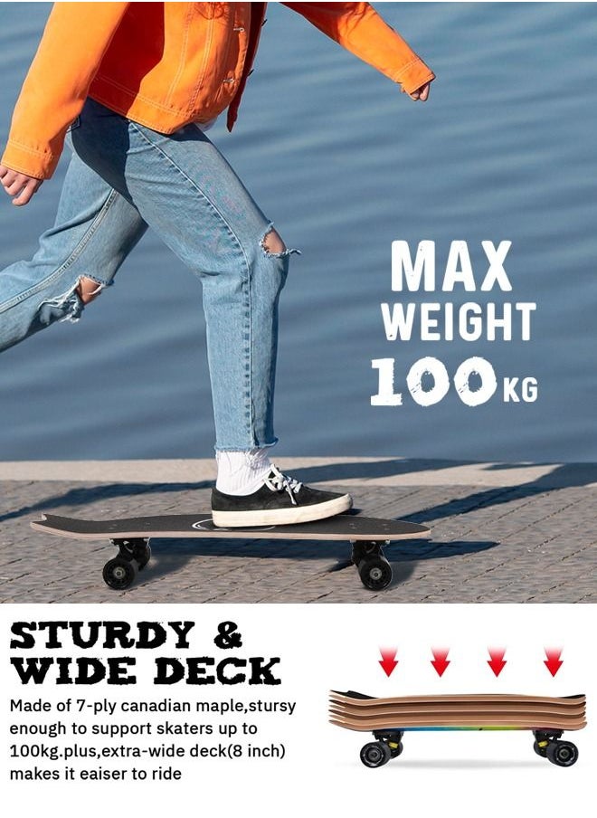 BAYBEE - 68 CM Skating Board For Kids Adults With 7 Layer Maple Wood Deck Pp Wheels Double Kick Concave Skating Board For Beginners Learners Skateboard For Teen Boys Girls Above 5 Years Penguin - Image 1