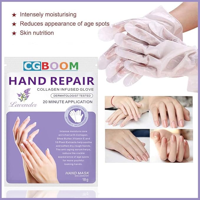 CGBOOM 5 Pairs Hands Moisturizing Gloves Hand Skin Repair Renew Mask wInfused Collagen Moisture Enhancing Gloves for Dry Aging Cracked Hands HoneyMilk - Image 3
