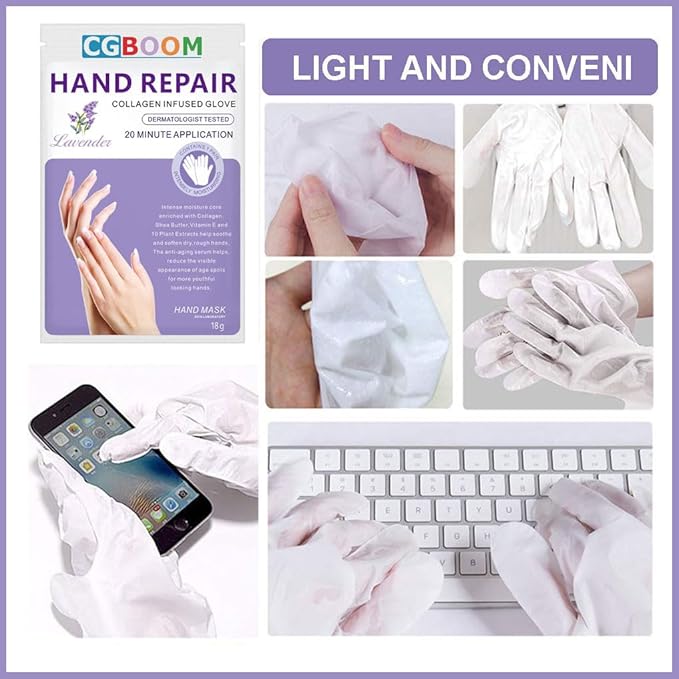 CGBOOM 5 Pairs Hands Moisturizing Gloves Hand Skin Repair Renew Mask wInfused Collagen Moisture Enhancing Gloves for Dry Aging Cracked Hands HoneyMilk - Image 5