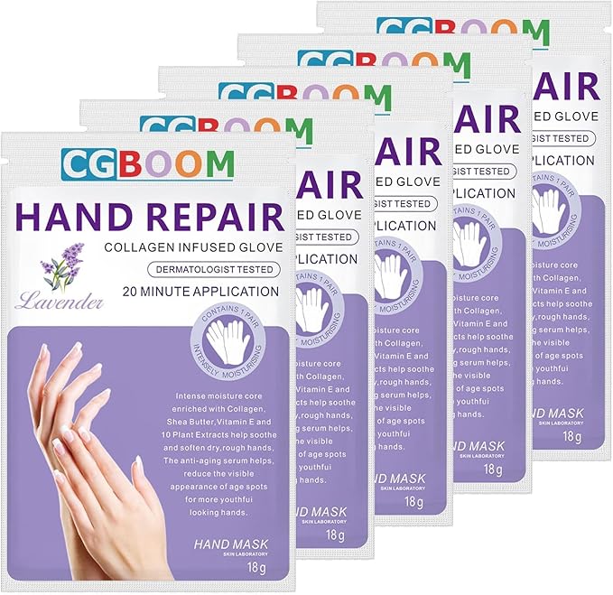 CGBOOM 5 Pairs Hands Moisturizing Gloves Hand Skin Repair Renew Mask wInfused Collagen Moisture Enhancing Gloves for Dry Aging Cracked Hands HoneyMilk - Image 1
