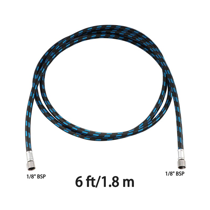SAGUD Airbrush Hose 6 Foot Nylon Braided Air Hose with 1/8” Size On Both End and Adapter 1/8” male - 1/4” female for Most Airbrush Kit - Image 2