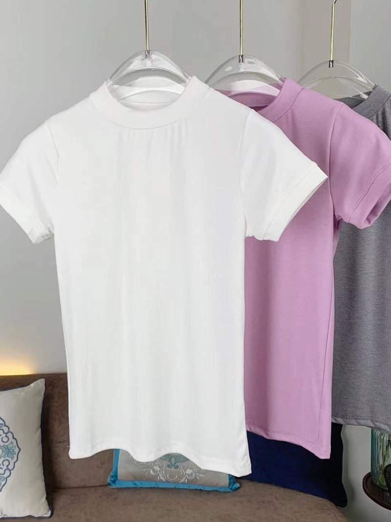 Figure Showy Super Soft Tight Model Cotton Short-sleeved T-shirt Women's Small Round Neck Pure Style Spice Girls Inner Base Shirt - Image 2